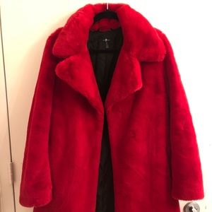 7 for all mankind red faux fur coat